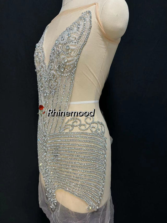 IN STOCK - Crush Silver - Rhinestone Bodice Applique