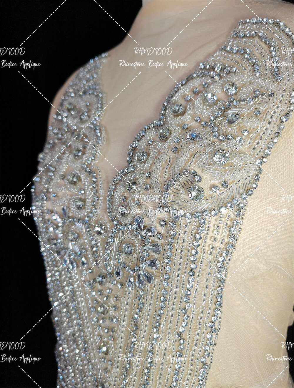 IN STOCK - Crush Silver - Rhinestone Bodice Applique