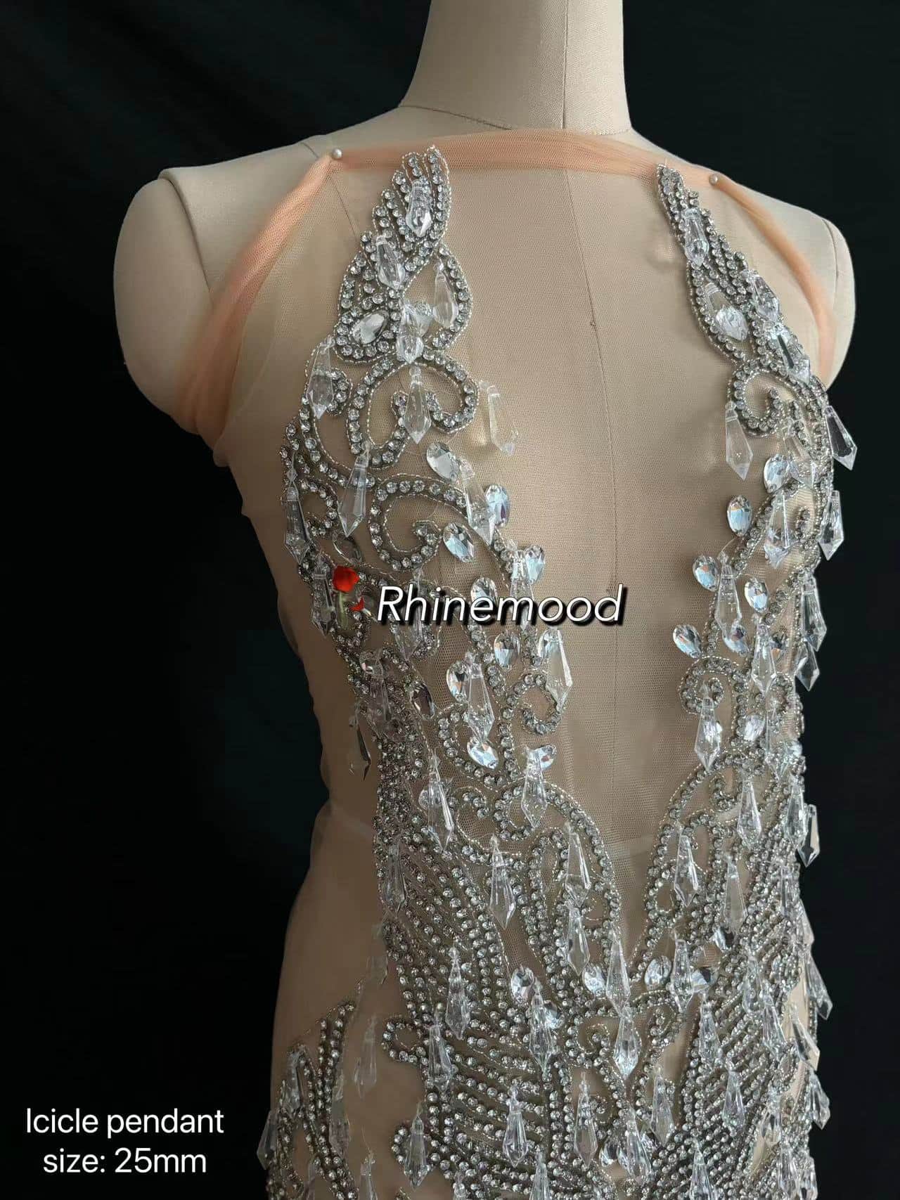 Crystal with icicle drops - Rhinestone Bodice Applique