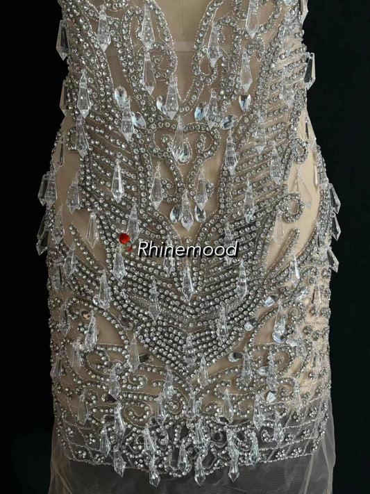 Crystal with icicle drops - Rhinestone Bodice Applique