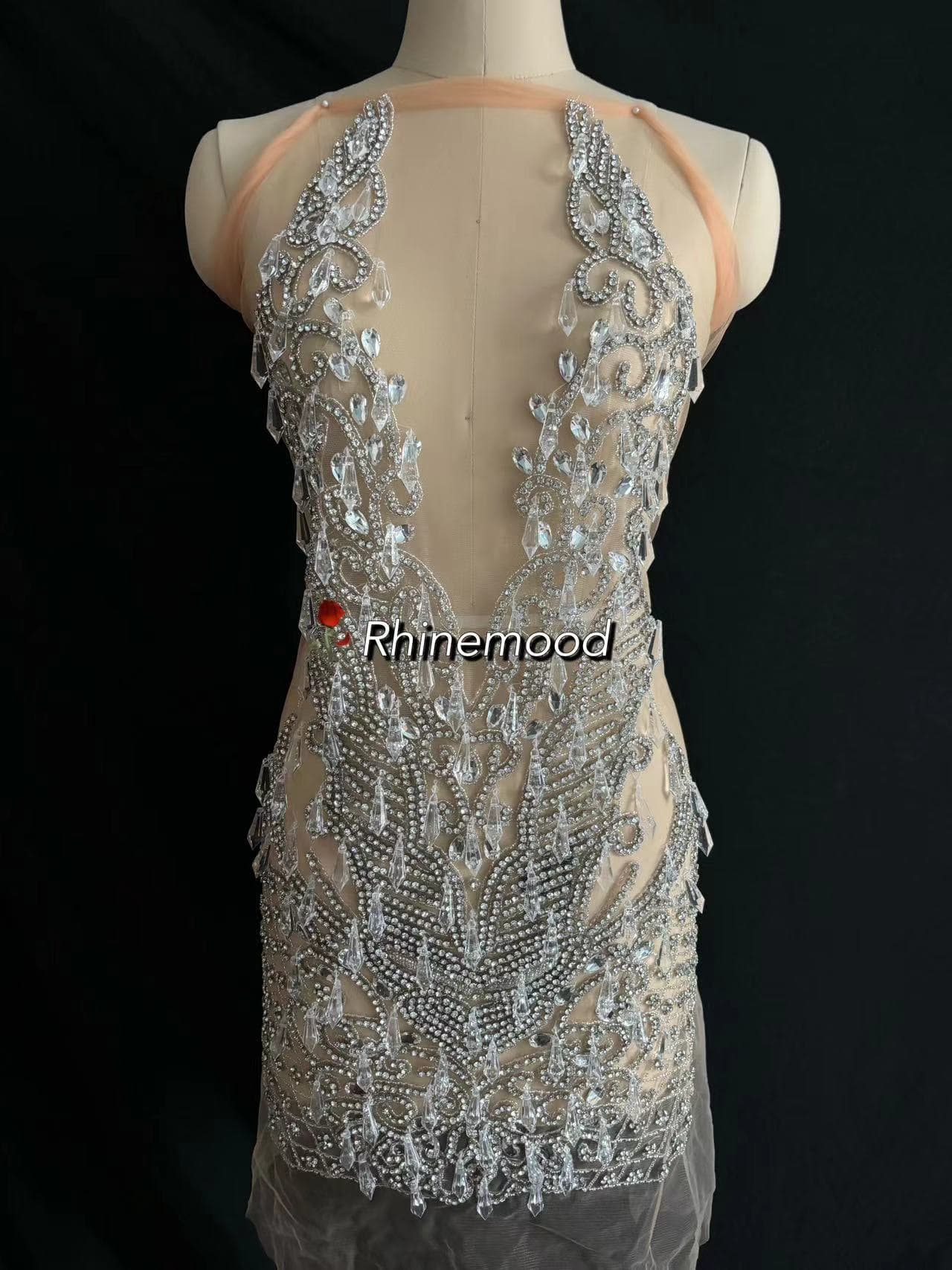 Crystal with icicle drops - Rhinestone Bodice Applique