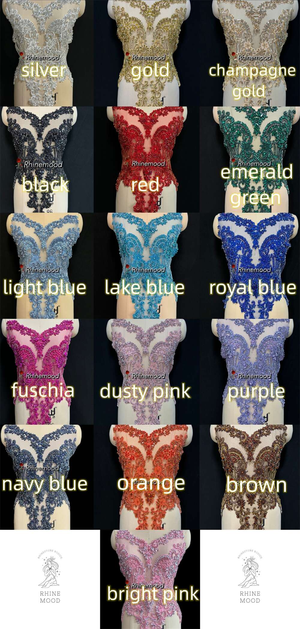 Emma(embroidered mesh) - Rhinestone Bodice Applique