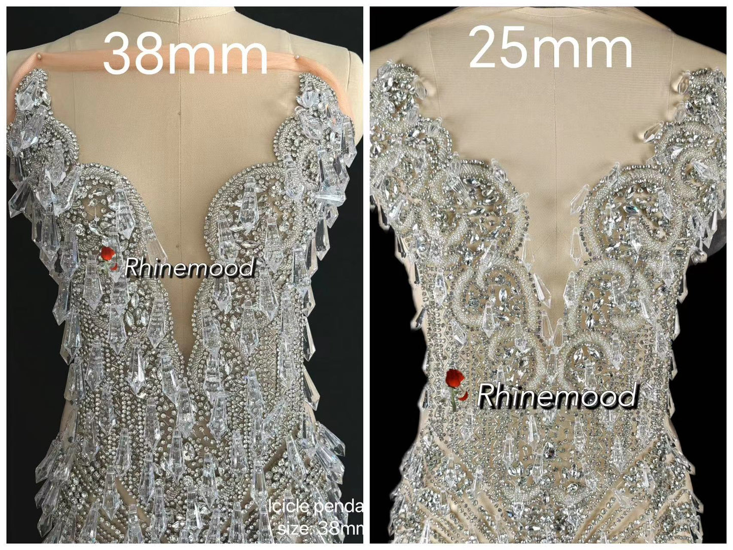 Bliss with Crystal Icicle Drops - Rhinestone Bodice Applique