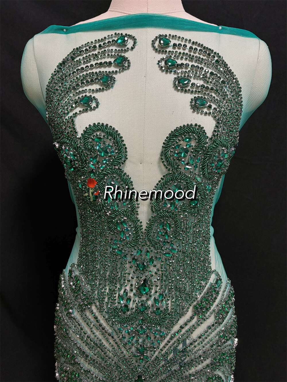 IN STOCK - Luxe Emerald Green - Rhinestone Bodice Applique