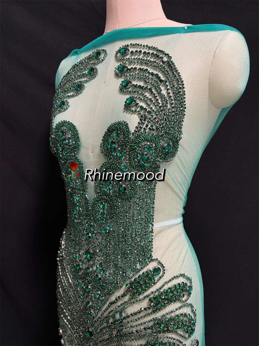 IN STOCK - Luxe Emerald Green - Rhinestone Bodice Applique