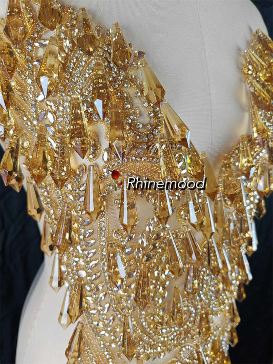 Posh with icicle drops- Rhinestone Bodice Applique