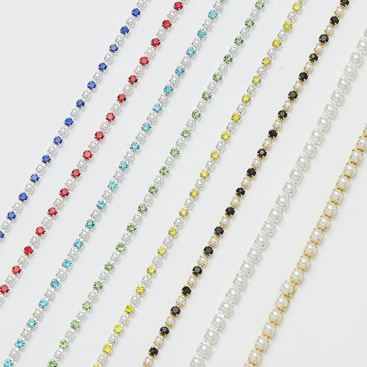 Rhinestone & Pearl Cup Chain - 10yards