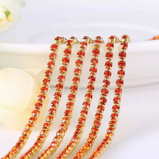 Rhinestone Chain (gold chain & gold claws) - 10meters