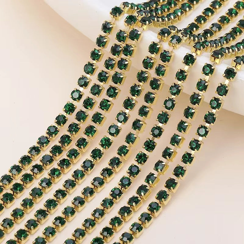 Rhinestone Chain (gold chain & gold claws) - 10meters