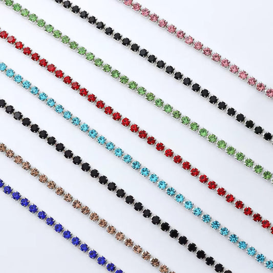 Rhinestone Cup Chain (silver chain & silver claws) - 10meters