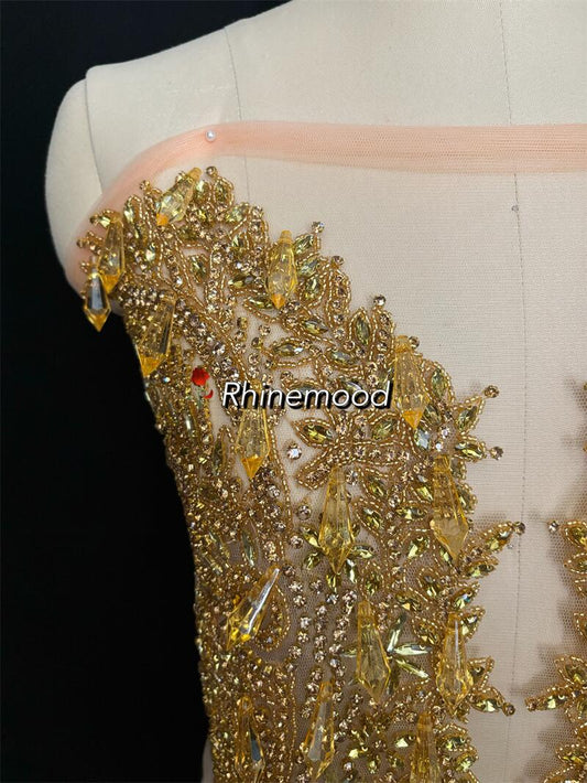 Rubby with icicle drops- Rhinestone Bodice Applique