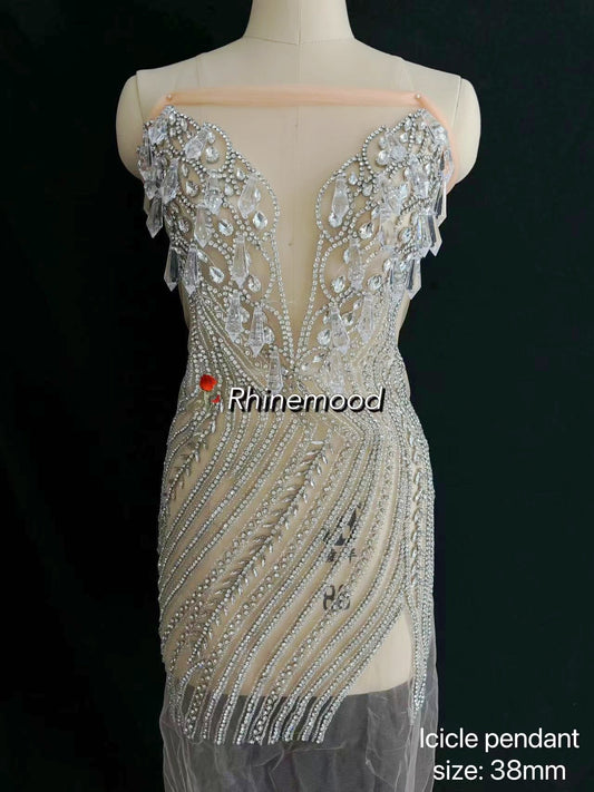 Savannah with icicle drops - Rhinestone Bodice Applique