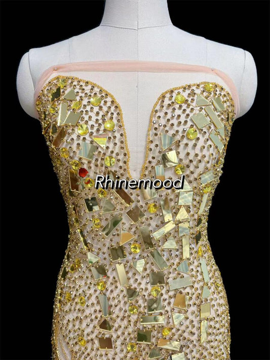 IN STOCK - Shine Gold - Rhinestone Bodice Applique