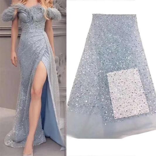 French Style Embroidered Beads and Sequins Lace Fabric