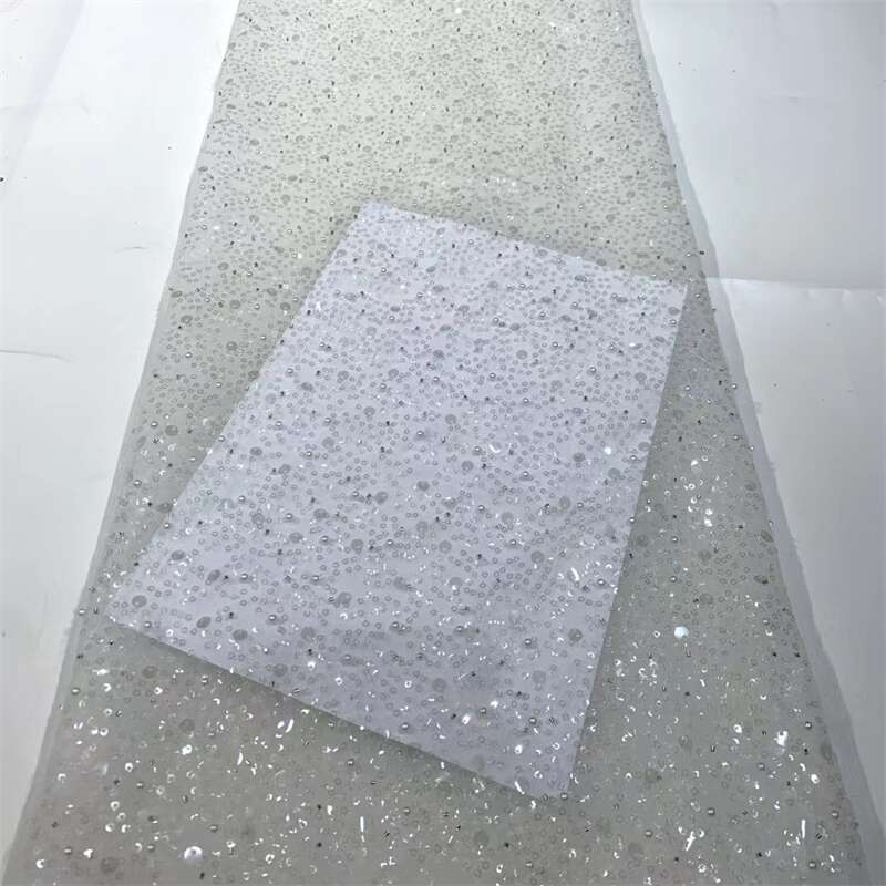 French Style Embroidered Beads and Sequins Lace Fabric