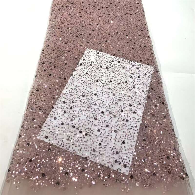 French Style Embroidered Beads and Sequins Lace Fabric