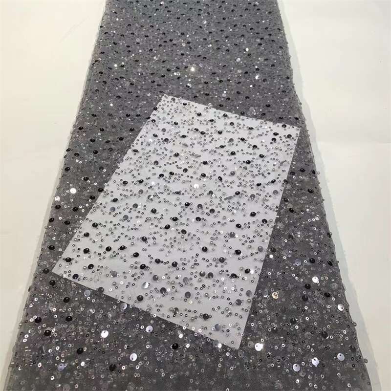 French Style Embroidered Beads and Sequins Lace Fabric