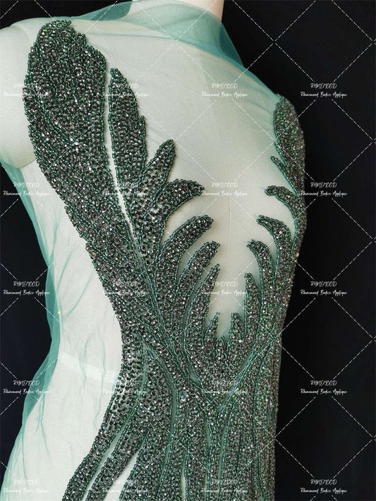 IN STOCK - Dazzle Emerald Green - Rhinestone Bodice Applique