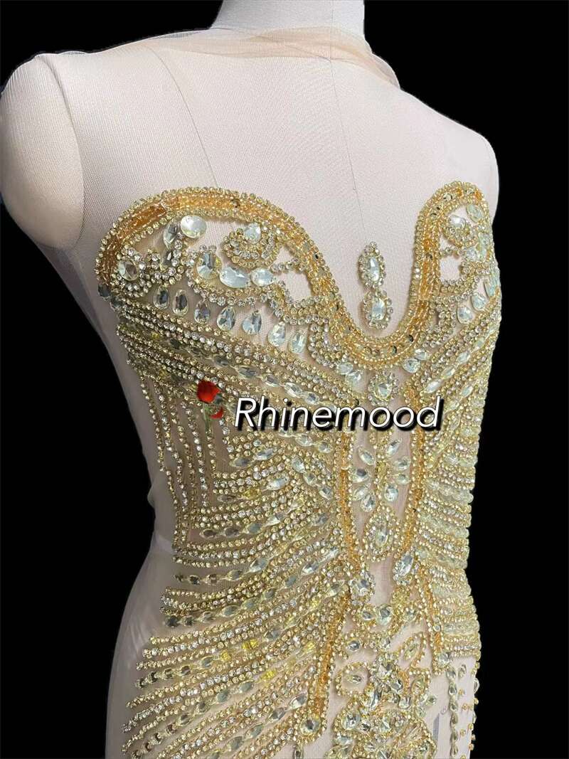 IN STOCK - Amelia S Light Gold- Rhinestone Bodice Applique