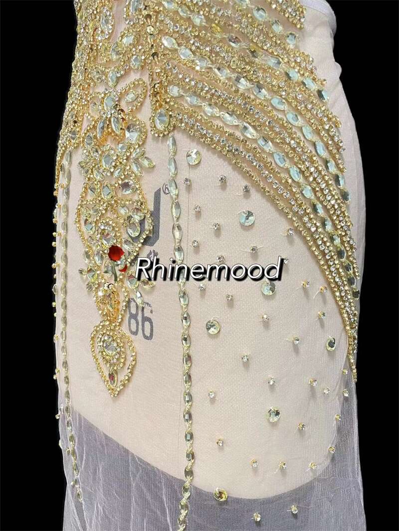 IN STOCK - Amelia S Light Gold- Rhinestone Bodice Applique