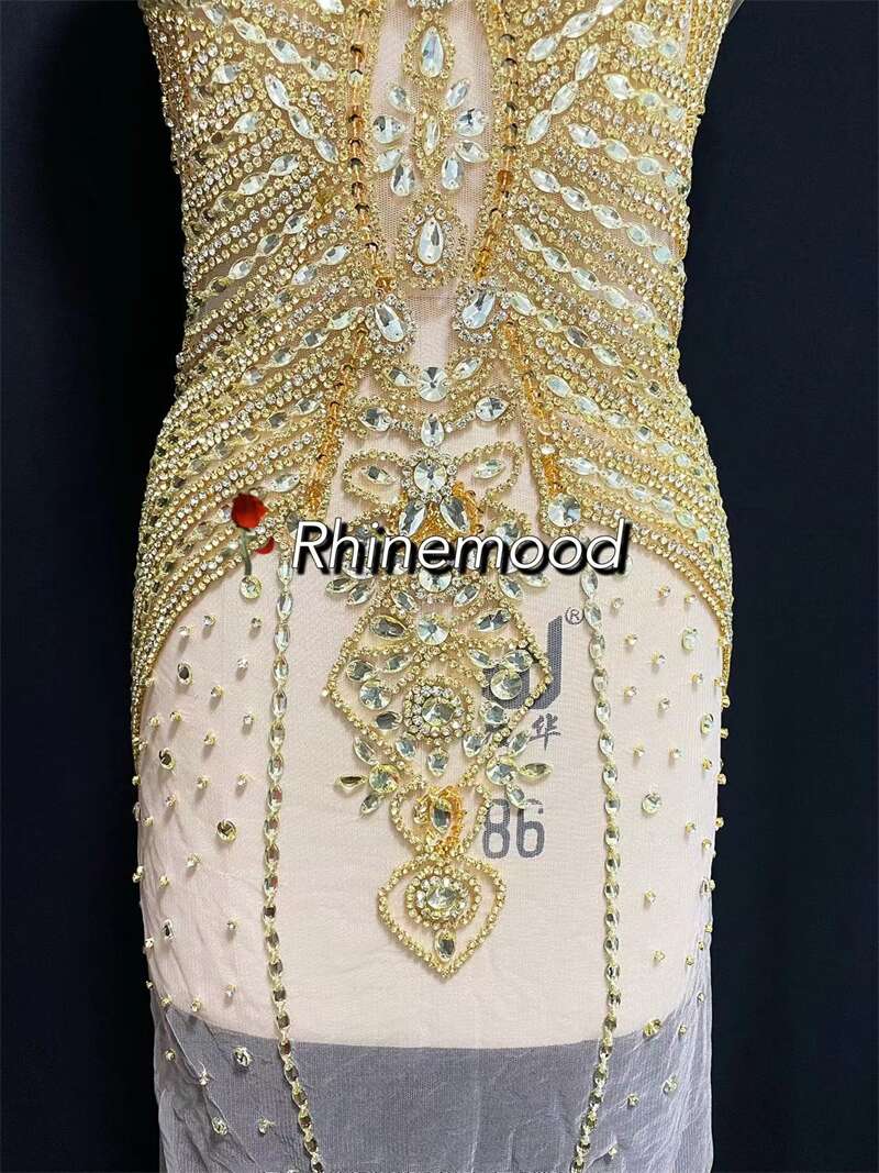 IN STOCK - Amelia S Light Gold- Rhinestone Bodice Applique