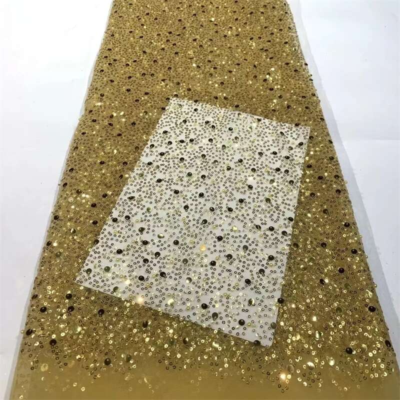 French Style Embroidered Beads and Sequins Lace Fabric