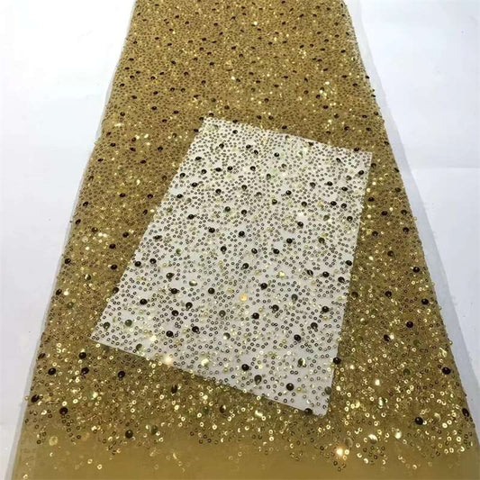 French Style Embroidered Beads and Sequins Lace Fabric