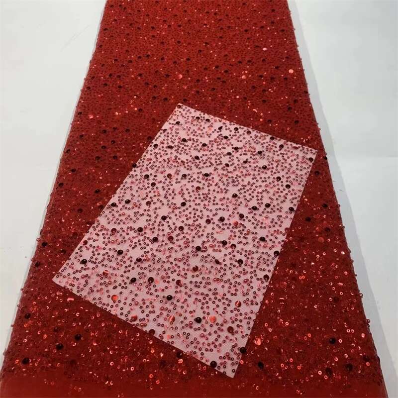 French Style Embroidered Beads and Sequins Lace Fabric