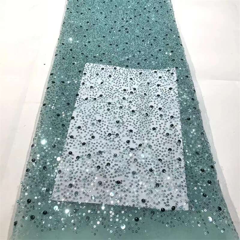 French Style Embroidered Beads and Sequins Lace Fabric