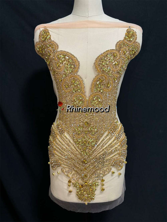 IN STOCK - Bliss Gold - Rhinestone Bodice Applique