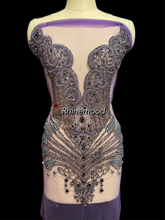 IN STOCK - Bliss Voilet+Burgundy - Rhinestone Bodice Applique