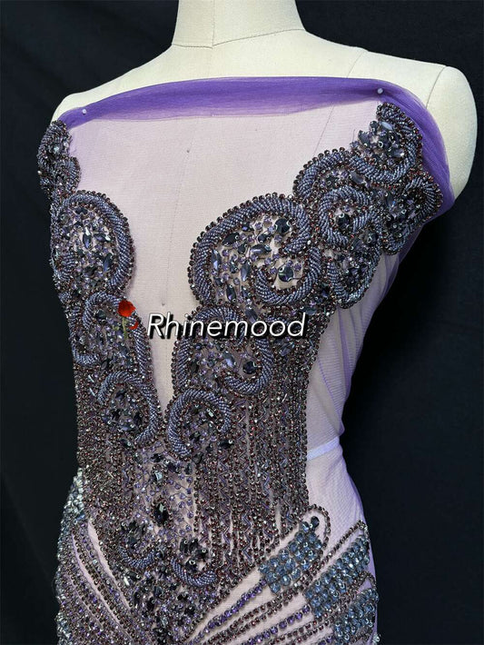 IN STOCK - Bliss Voilet+Burgundy - Rhinestone Bodice Applique