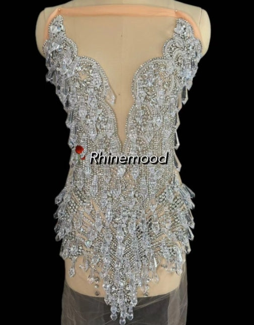 Bliss with Crystal Icicle Drops - Rhinestone Bodice Applique