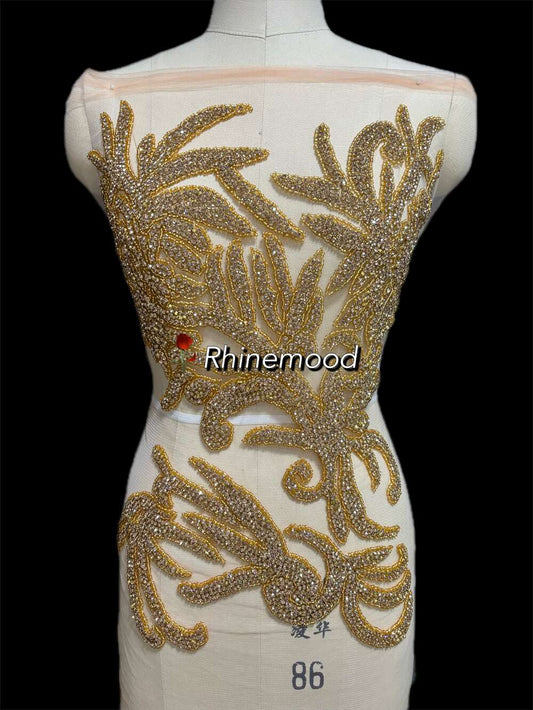 IN STOCK - Bonnie dark gold - Rhinestone Bodice Applique