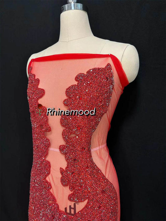 IN STOCK - Chic S Red - Rhinestone Bodice Applique