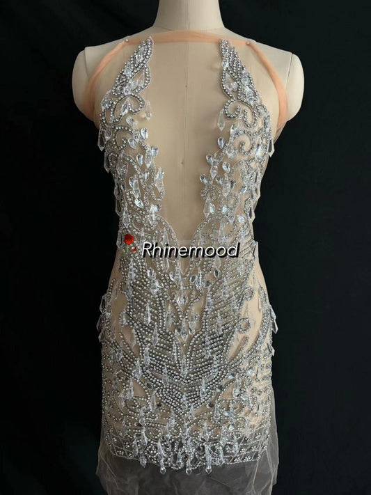 Crystal with icicle drops - Rhinestone Bodice Applique