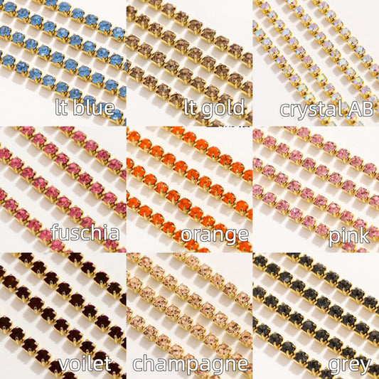 Rhinestone Chain (gold chain & gold claws) - 10meters