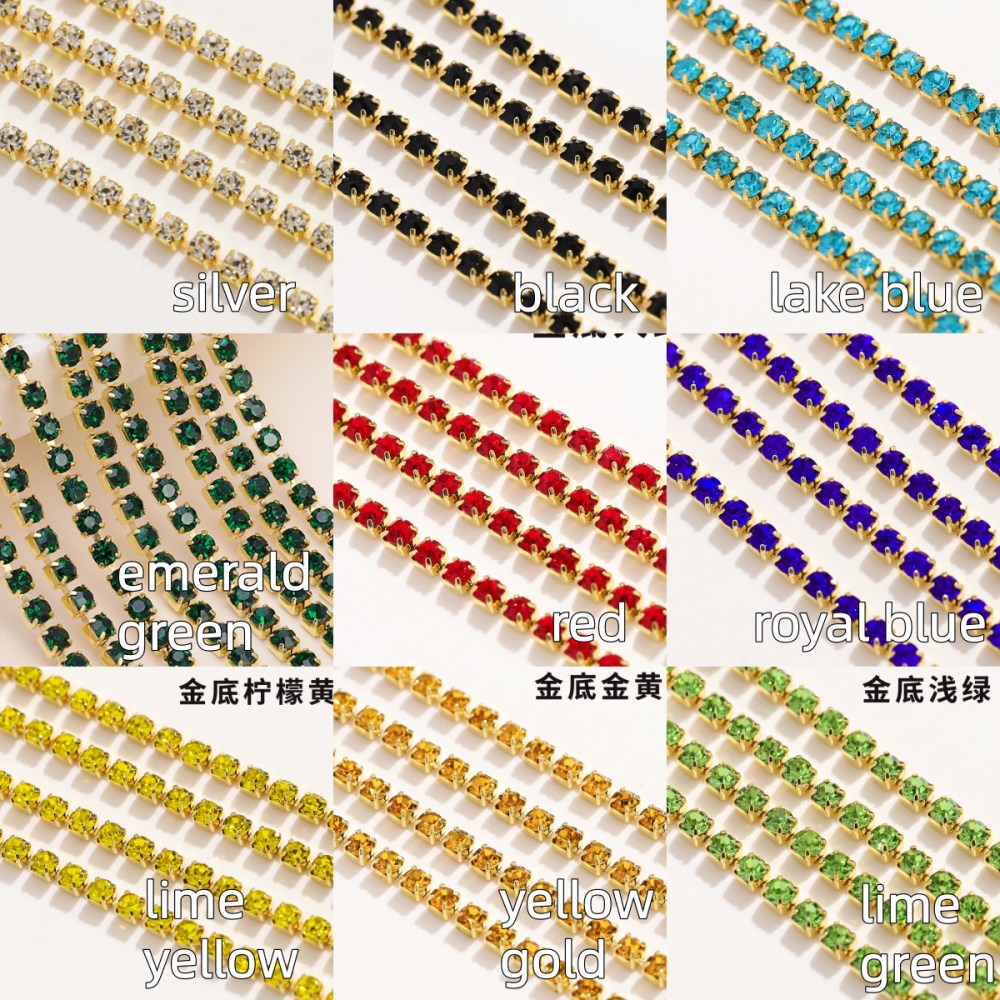 Rhinestone Chain (gold chain & gold claws) - 10meters