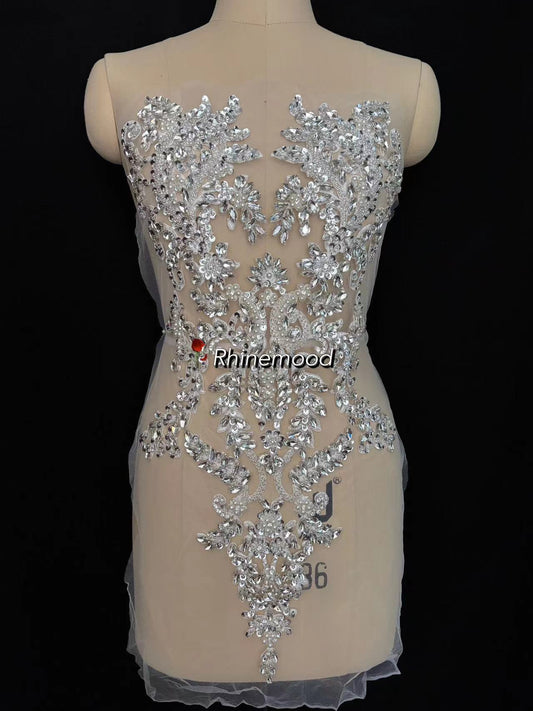 Lilian(embroidered mesh) - Rhinestone Bodice Applique