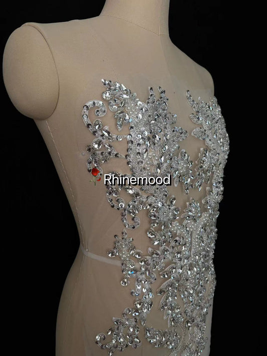 Lilian(embroidered mesh) - Rhinestone Bodice Applique