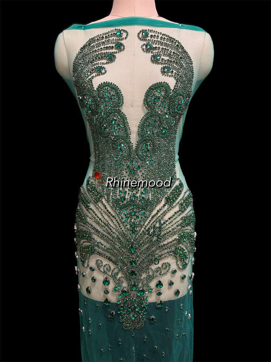IN STOCK - Luxe Emerald Green - Rhinestone Bodice Applique