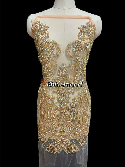 IN STOCK - Posh Champagne gold - Rhinestone Bodice Applique