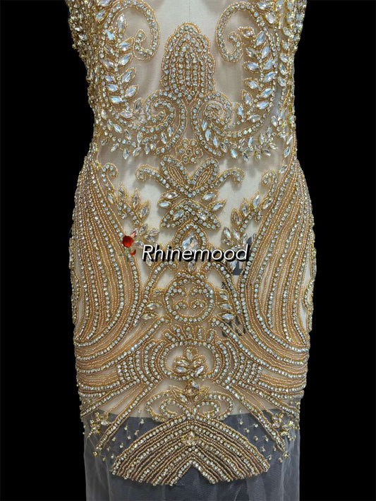 IN STOCK - Posh Champagne gold - Rhinestone Bodice Applique