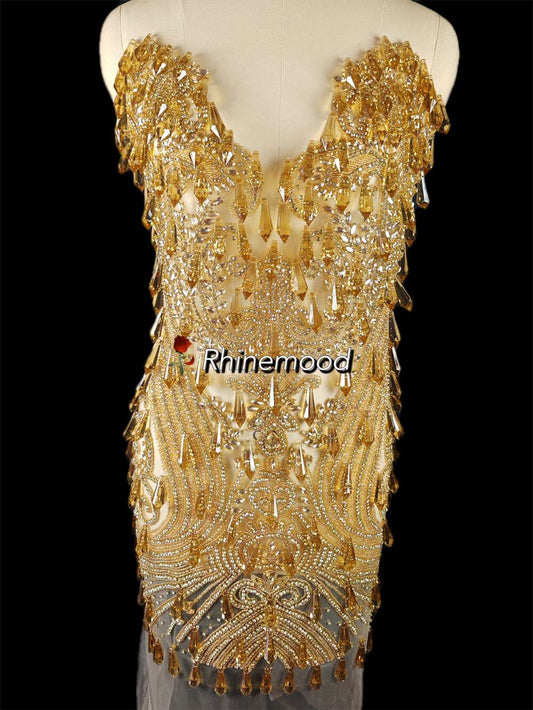 Posh with icicle drops- Rhinestone Bodice Applique
