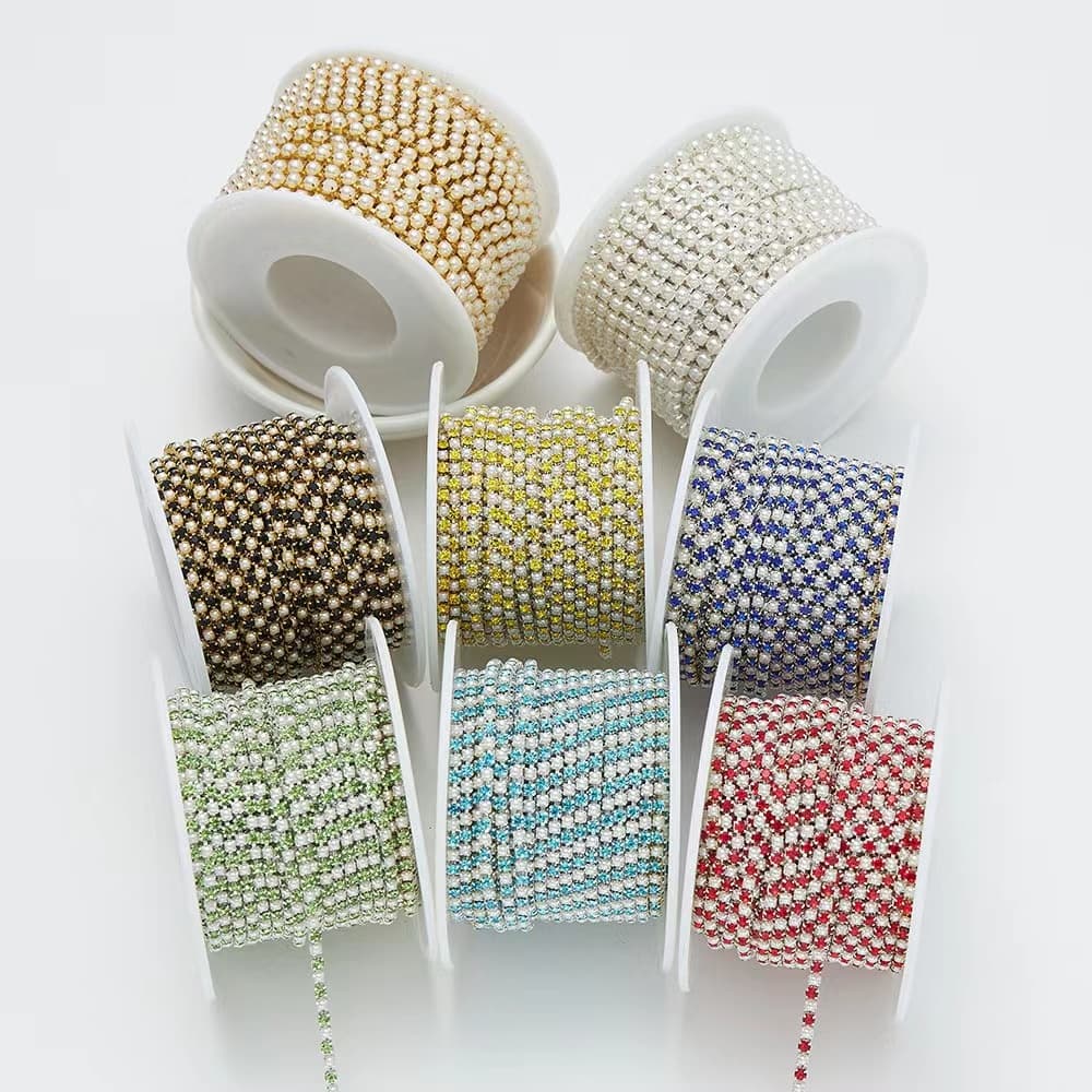 Rhinestone & Pearl Cup Chain - 10yards