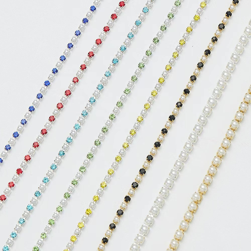 Rhinestone & Pearl Cup Chain - 10yards