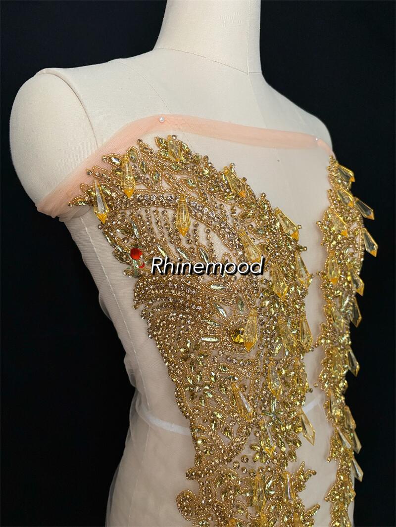 Rubby with icicle drops- Rhinestone Bodice Applique