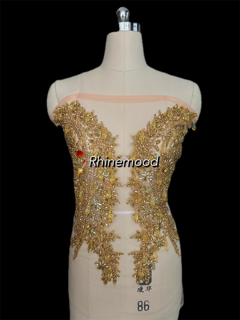 Rubby with icicle drops- Rhinestone Bodice Applique