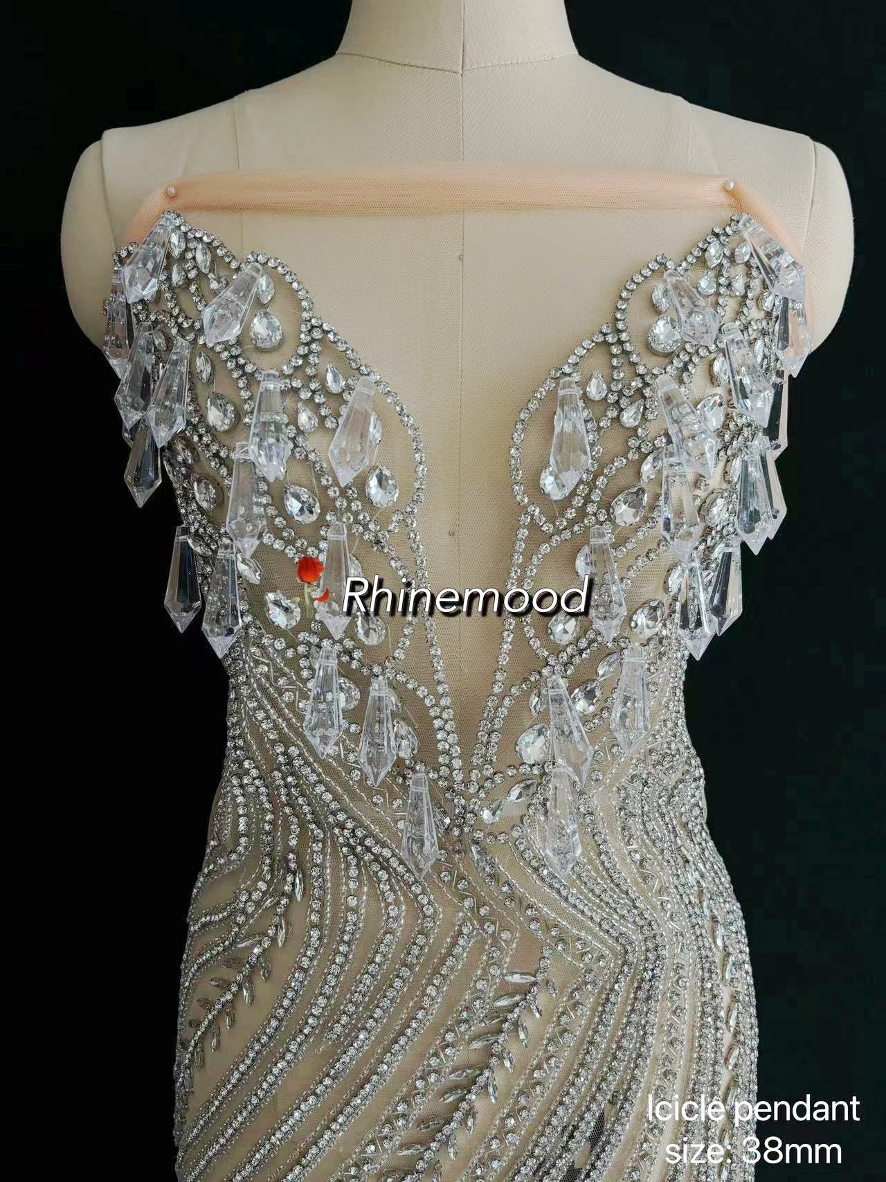 Savannah with icicle drops - Rhinestone Bodice Applique