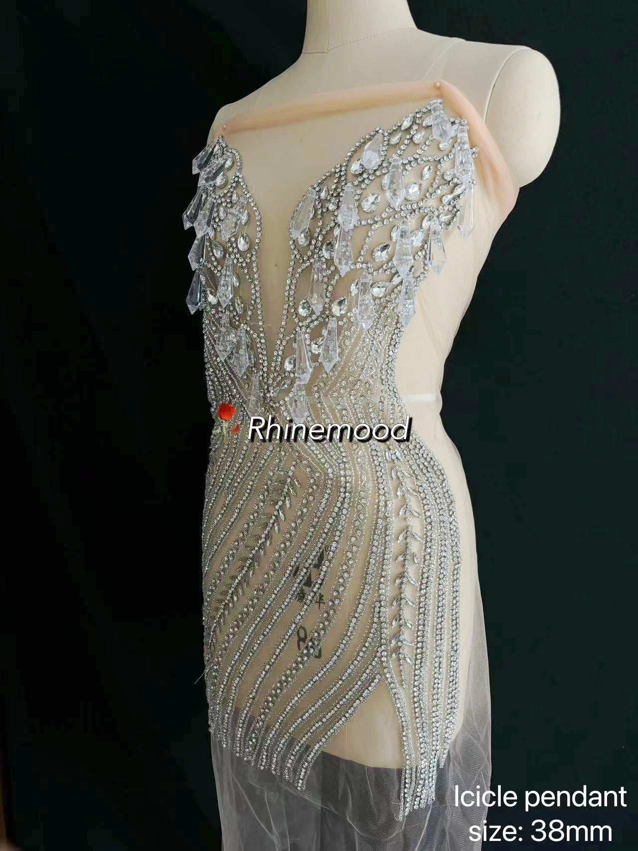 Savannah with icicle drops - Rhinestone Bodice Applique